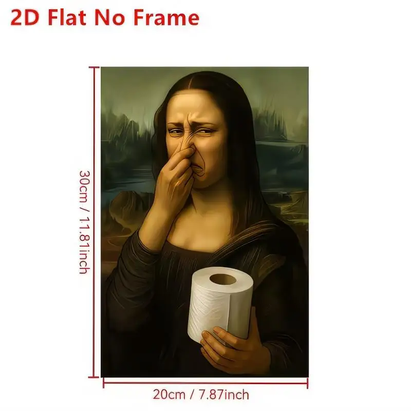 2D Flat Funny Mona Lisa Toilet Paper Metal Wall Art - 20x30cm Retro Humorous Decor for Bathroom/Home, Iron, Cartoonish Design