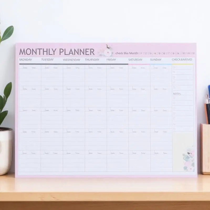 20Sheets Monthly Planner Schedule Book Agenda Organizer Notebook with 12 Months View Weekly Task Time Day Layout Cute Floral