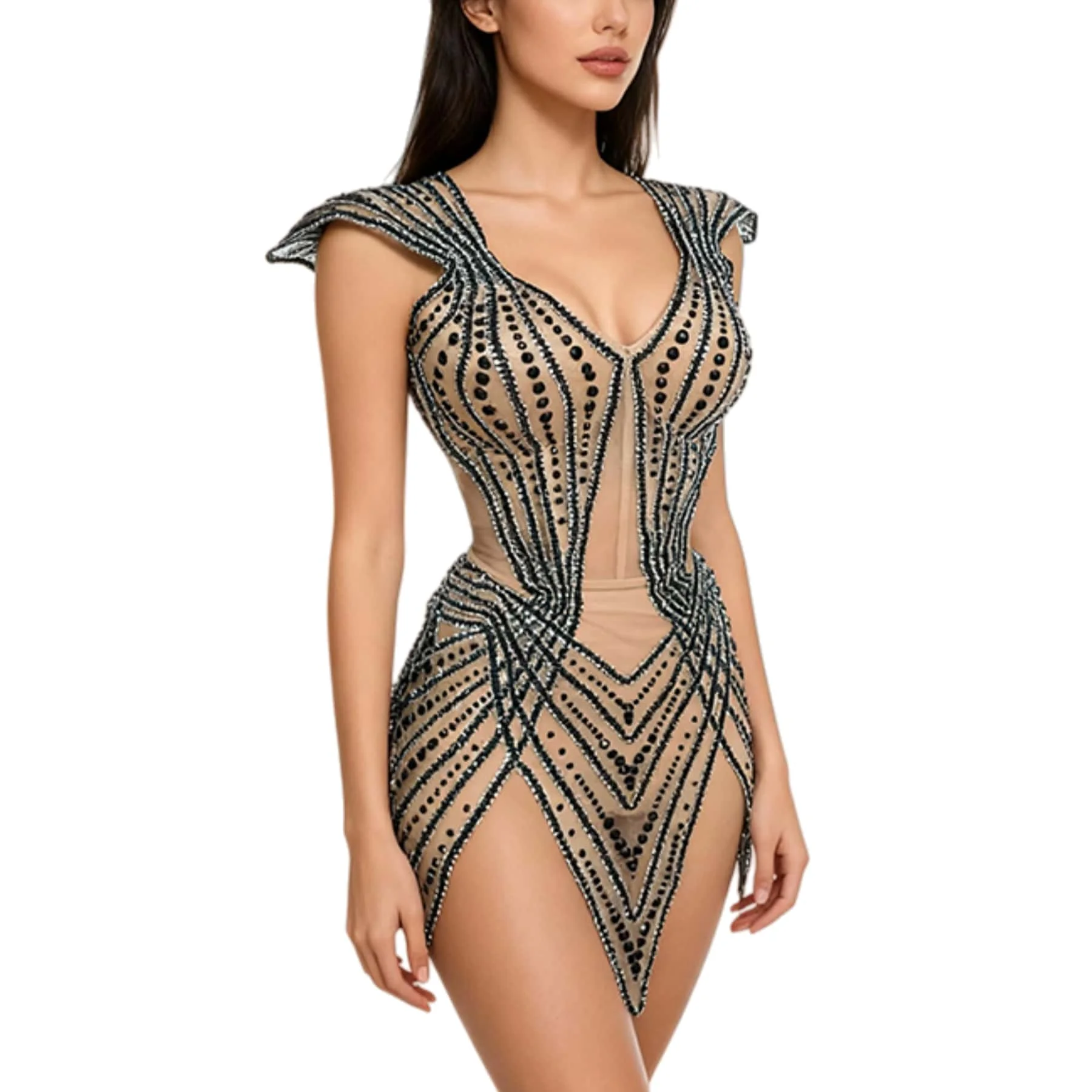 

Jianrui Sequines Party Dresses for Women Singer Festival Ball Gown Evening Porm Dress Performance Outfit Stage Catwalk Wear