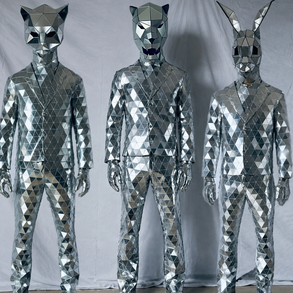 

Hand Sewn Mirror Animal Mask Costume for Men DJ Party Performance Show Dance Carnival - Unique Masquerade Entertainment Wear