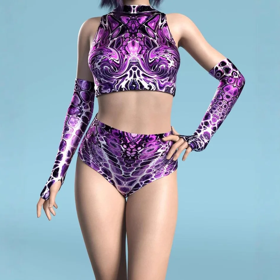 

Women Colorful Mermaid Scale Cosplay Costume Swimsuit Set Halloween Party Tops Shorts Modern Performance Dance Rave Out