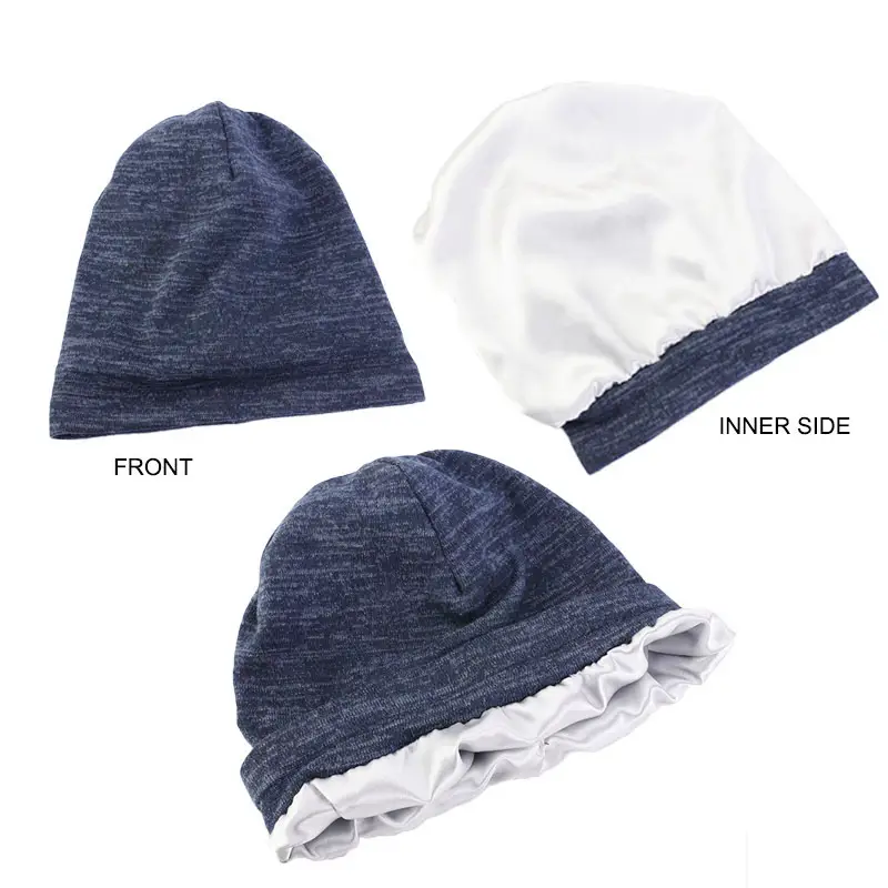 Satin Lining Bonnet Caps For Women Men Cotton Soft Stretch Baggy Hat Knit Beanies Sleeping Hat Silk Night Cap Skullies Headwrap - Image 2
