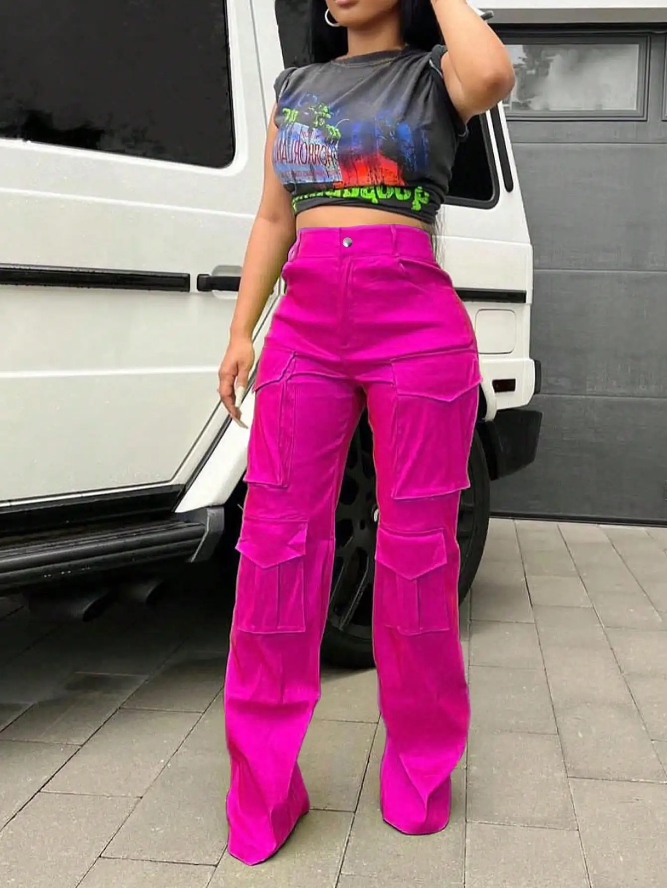 2025 New Women's Pink High-waisted Work Pants, Straight-leg Wide-leg Pants Y2K Streetwear Sportswear Long Pants