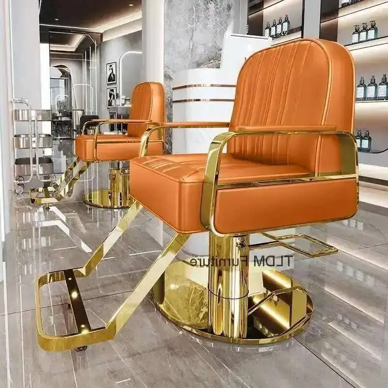 

Gold Barber Multifunctional Shipping Saloon Chair Tilted Luxury for Simple Free Beauty Siege Salon Reclining Black Adjustable