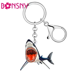 Bonsny Acrylic Big Mouth Teeth Shark Keychains Ocean Fish Key Chains Rings Fashion Jewelry For Women Men Gifts Car Bag Charms