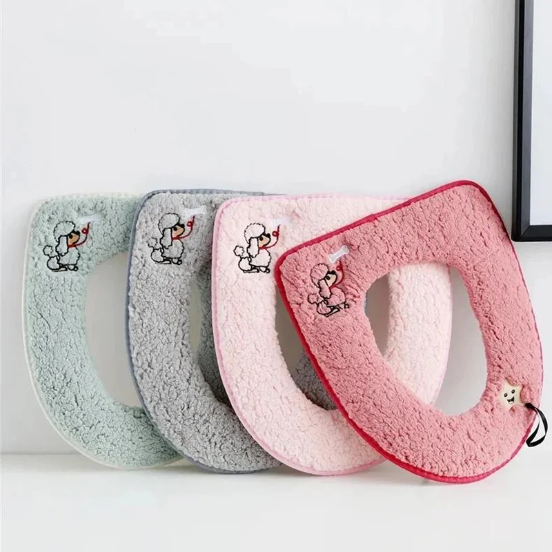 2 Pcs/Set Toilet Seat Mat Set Zipper Toilet Seat Covers Soft Warmer Coral Velvet Bathroom Mat Universal Toilet Seat Covers