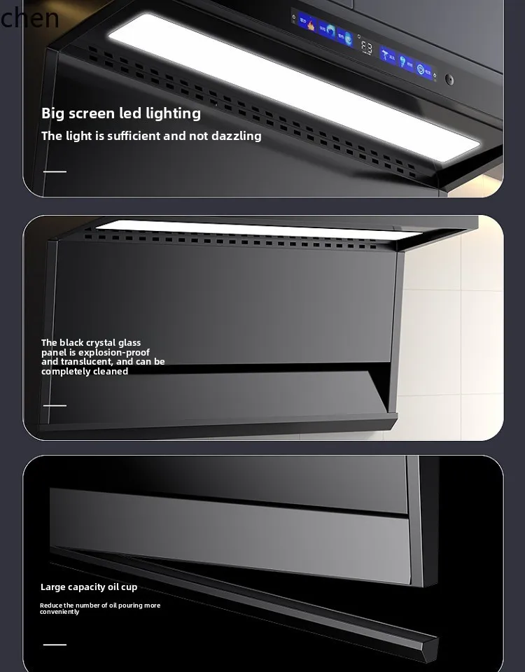 Cappa da cucina HXL per uso domestico, grande aspirazione, lato superiore, doppia aspirazione, macchina da fumo a forma di 7