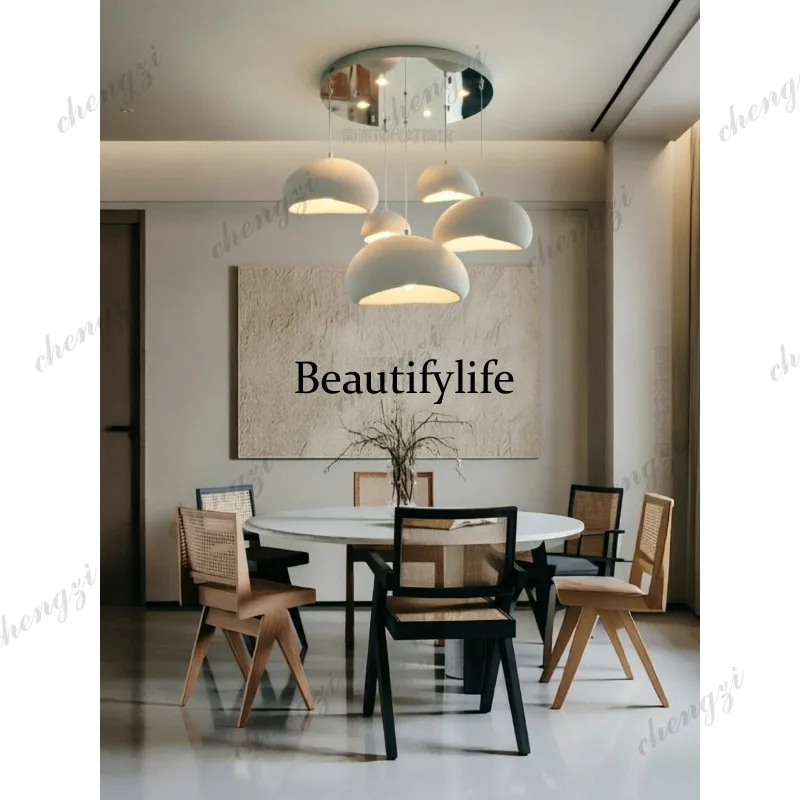 Silent Wind Restaurant Chandelier Italian Minimalist White Multi-headed Dining Room Light Modern Simple Dining Table Lighting