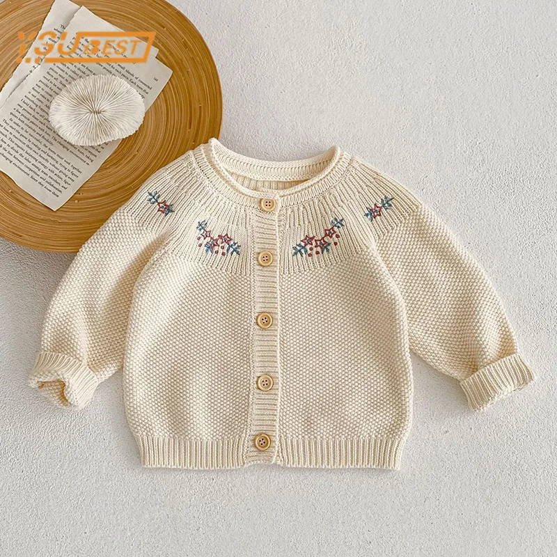 Infant Baby Girls Embroidery Knitted Cardigan Coat Spring Autumn Newborn Kids Baby Girls Long Sleeves Simplicity Cardigan Coat