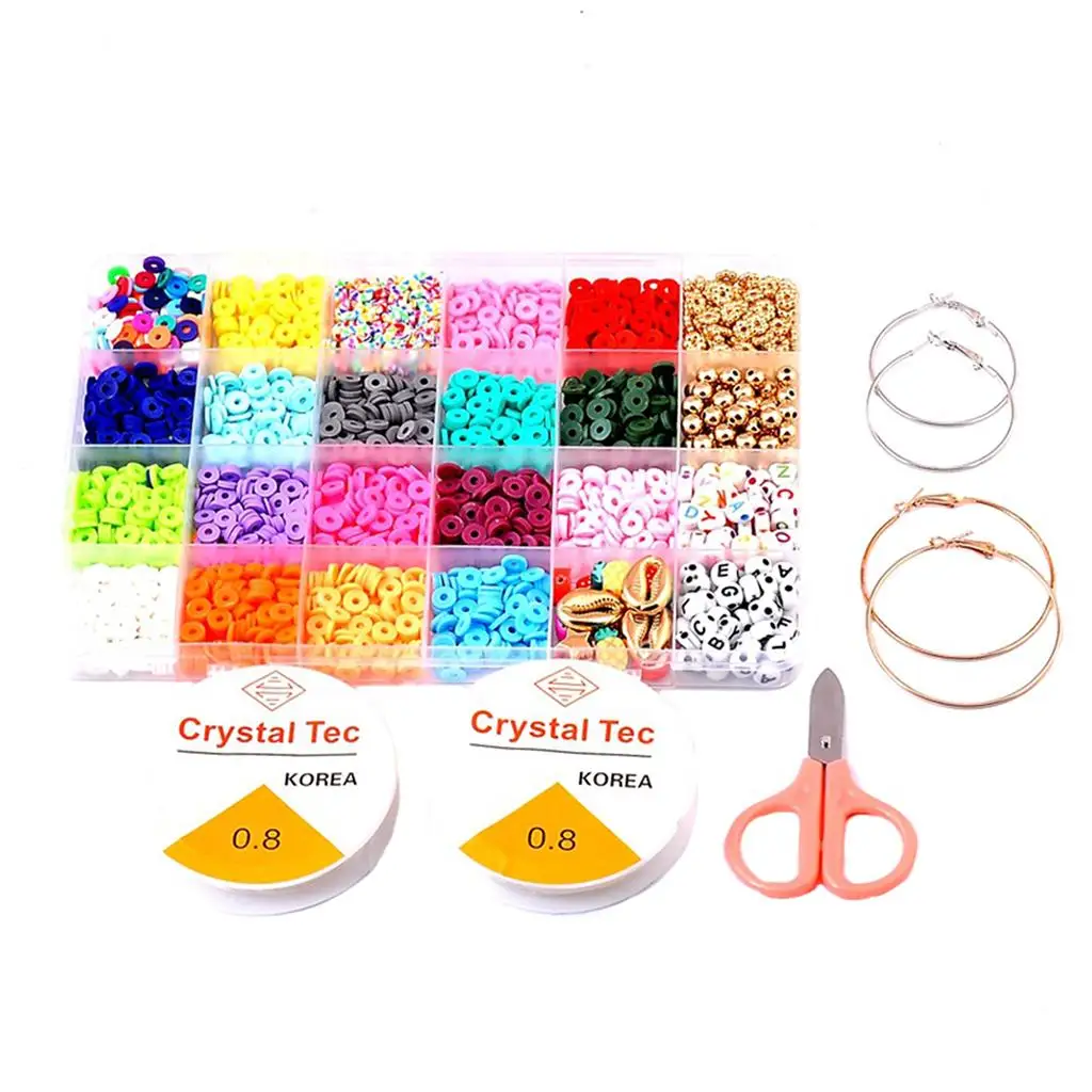 Perles d'espacement en argile polymère avec kit de ciseaux à pendentif, 24 sortes