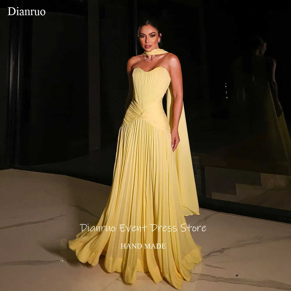 

Dianruo Yellow Ribbons Evening Dresses A Line Pleated Vestido Formales Chiffon Sweetheart Vestidos De Verano 2026 Customized
