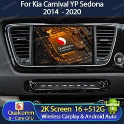 Android 16 Car Radio For Kia Carnival YP Sedona 2014 2015 2017 2018 - 2020 GPS NAVI 4G WIFI Multimedia Video Player QLED BT 2DIN