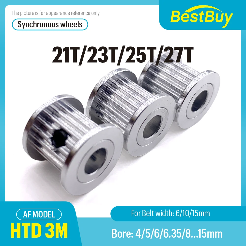 

HTD 3M 21T/23T/25T/27Teeth Synchronizing Wheel Bore 4-15mm Timing Belt Width 6/10/15mm 3D printer CNC Parts