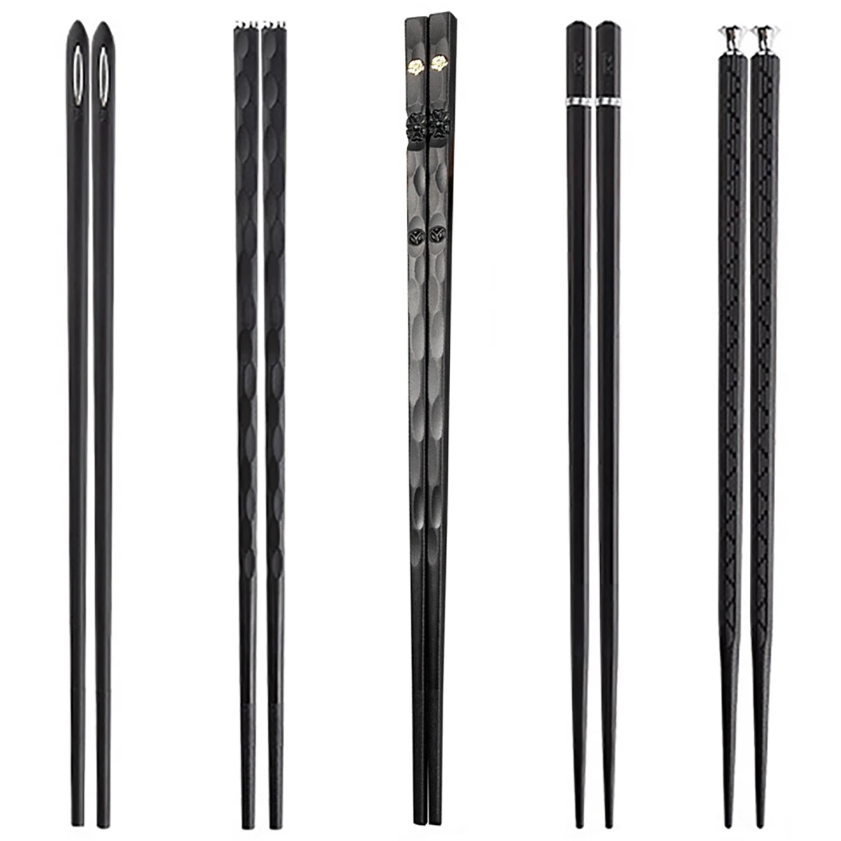

5Pairs Black Silver Healthy Chopsticks Set Korean Food Sushi Sticks Chopsticks Reusable Non-slip Chopsticks For Party Restaurant