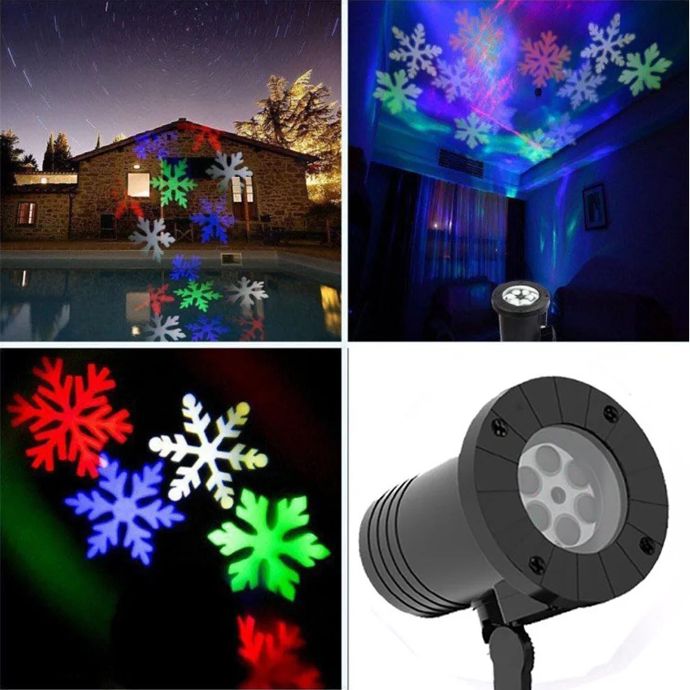 Lampe de Projection de flocon de neige à 4 motifs, décoration de fête de noël, lumières de pelouse extérieures étanches, lumières de scène, ornement de vacances