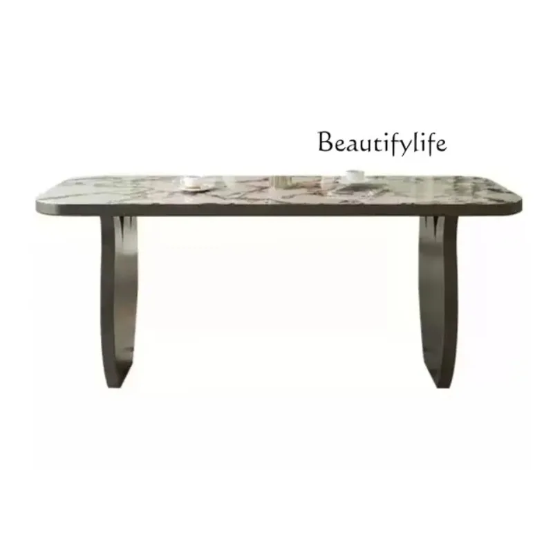 

Rock slab dining table and chair combination French retro style all solid wood high-end simple rectangular dining table