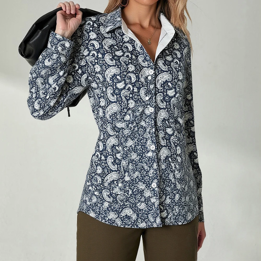 

Mia Muse Autumn Shirts 2025 Women's Elegant Full Print Long Sleeve Shirt Collar Button Office Lady Shirts