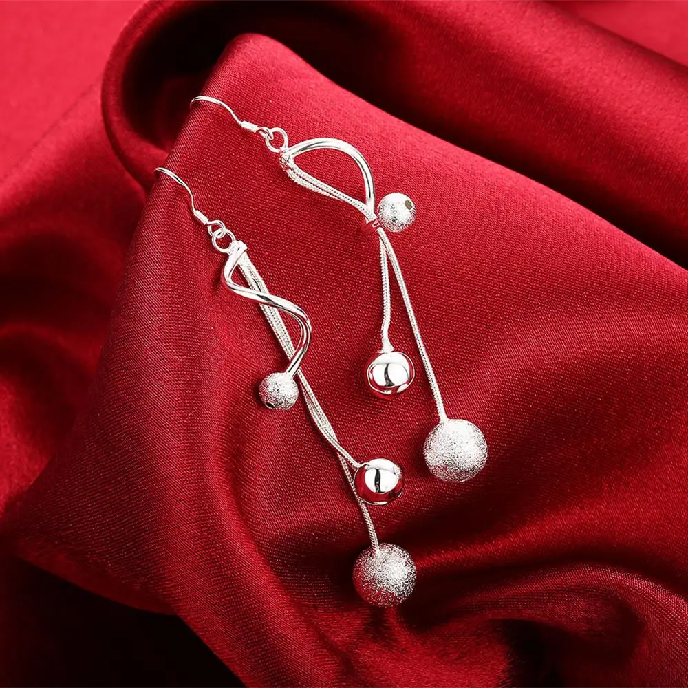925 Sterling Silver Tassel Beads Long Earrings for Women Fashion Party Wedding Jewelry Fine Couple Gifts