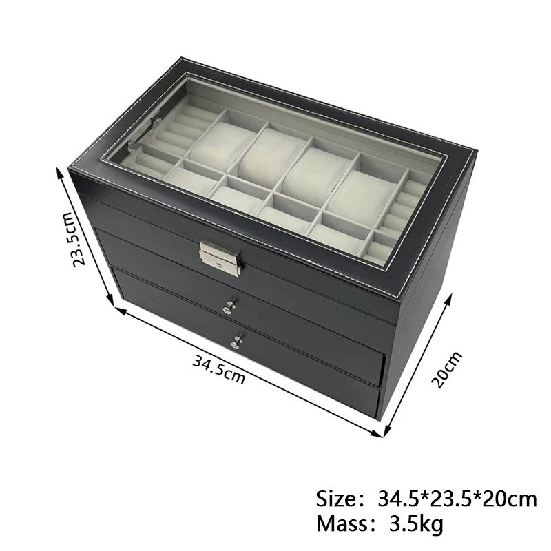 Three Layer Multifunctional Watch Case Display Box 8 Slots Watch Ring Jewelry Leather Storage Organizer Customizable Logo OEM