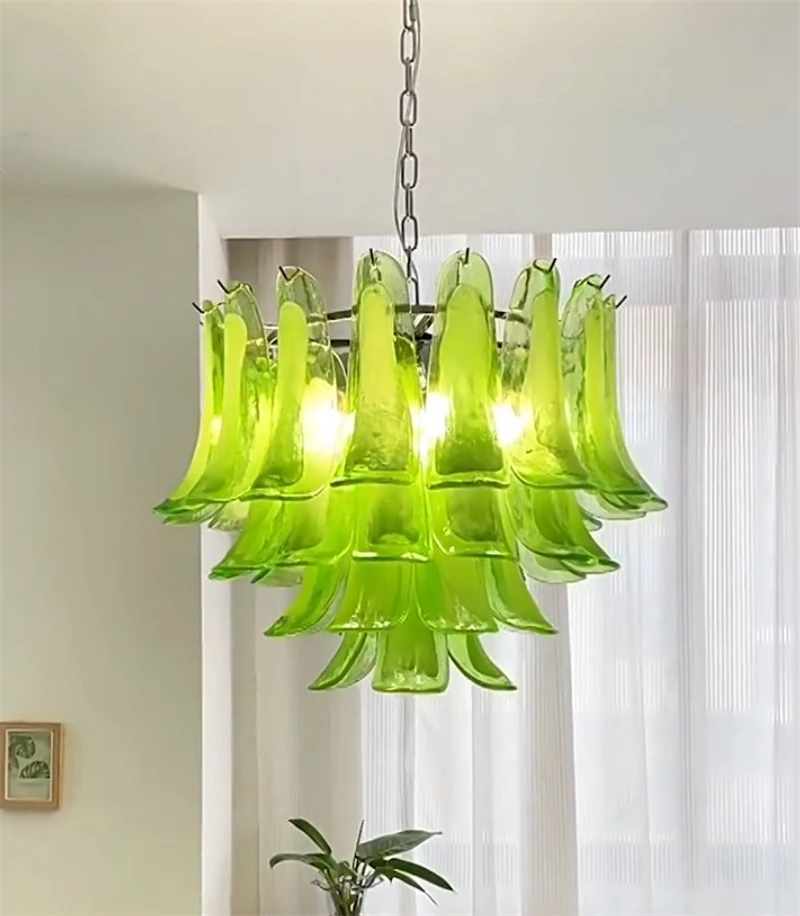 Modern Multi-tier Colored Glass Petal Chandelier Luxury Pendant Lamp For Dining Living Room Bedroom - Ceiling Hanging Light