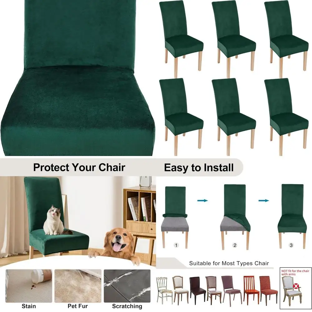 

Smiry Velvet Stretch Chair Covers for Dining Room Set of 6, Soft Fit Removable Washable Kitchen Parsons Chair Slipcover Protecto