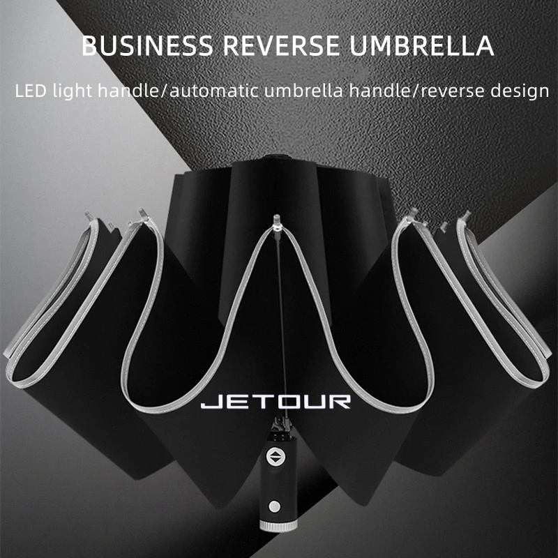 Automatic Umbrella with Reflective Stripe Reverse Led Light Umbrella For Chery Jetour X70 X70SM X90 X95 DASHING i-DM T2 T3