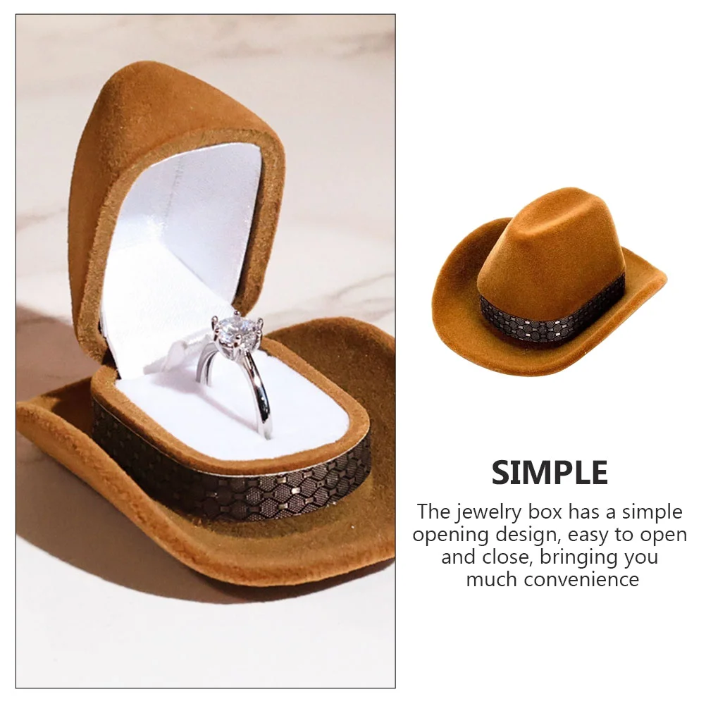 Cowboy Hat Ring Box Jewelry Holder Case Dangle Earrings Container Engagement Boxes for Proposal Flannel Wedding Ceremony Travel