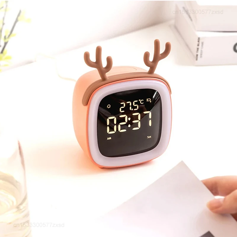 Xiaomi Creative LED Night Light with Thermometer Bedside Alarm Clock Bedroom Gift with Backlight Cute Desk Clock Home Decoration