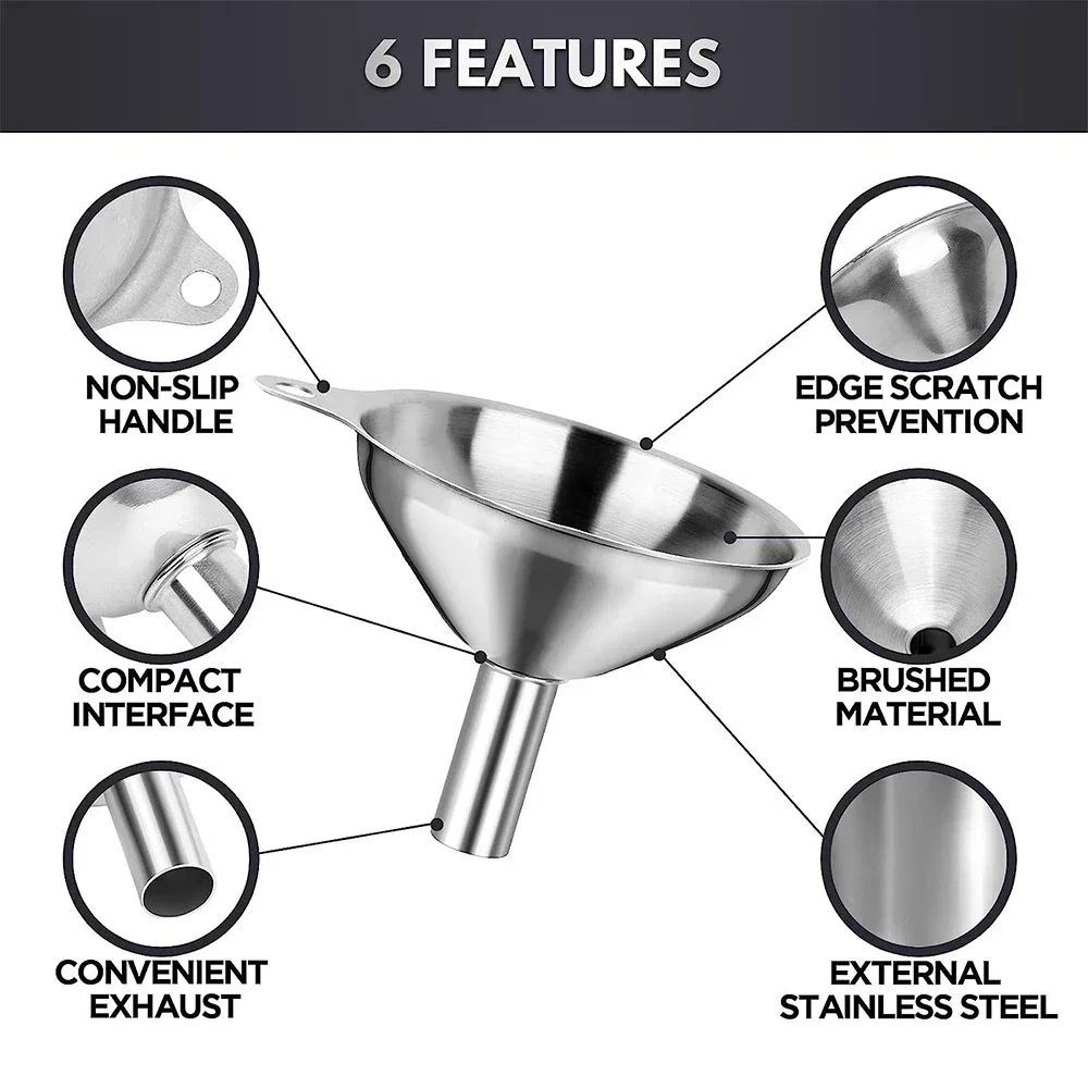 3/5 Pcs Stainless Steel Kitchen Funnels Set Food Grade Metal Funnels for Filling Bottles Small Funnels for Essential Oil Spices