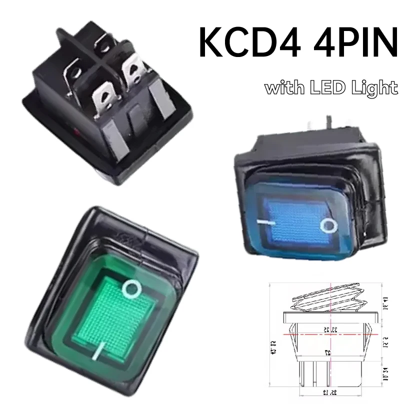 

Уплотнительный выключатель питания 12 В 220 В водонепроницаемый кулисный 4-контактный KCD4 автомобильная кнопка для лодки со светодиодной подсветкой