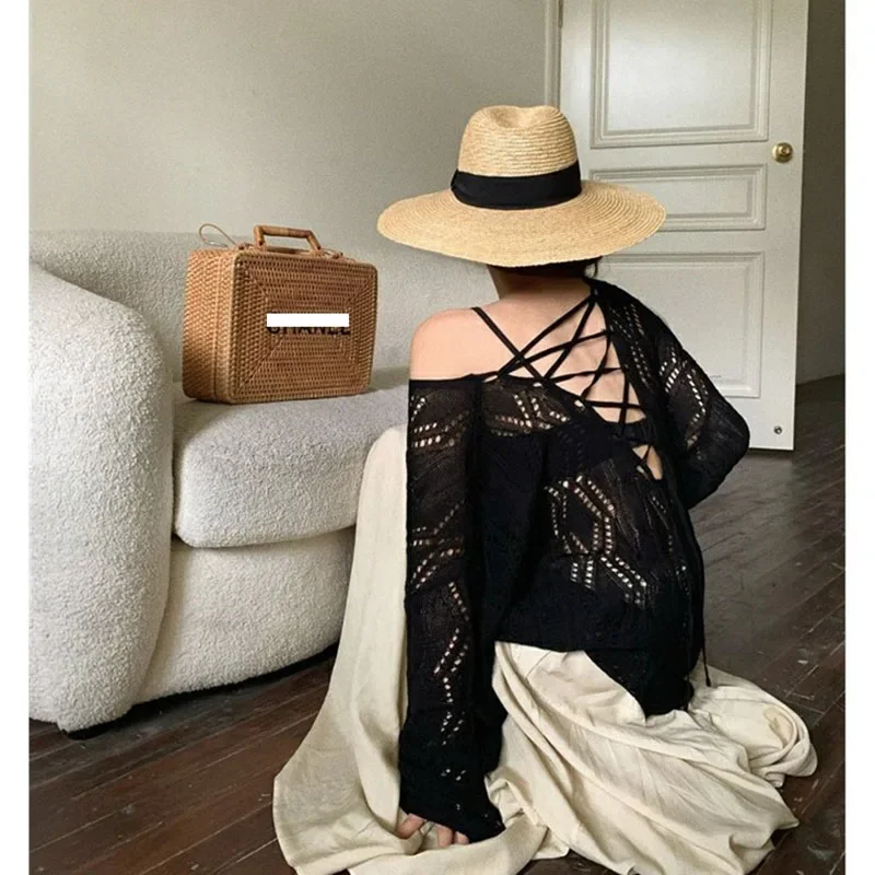 Lässiges, locker gestricktes, kurzärmliges Revers-Oberteil, Hosen-Set, 2025, Damen-Sommerurlaub, Strandmode, zweiteiliger Badeanzug, Cover-Up-Outfit