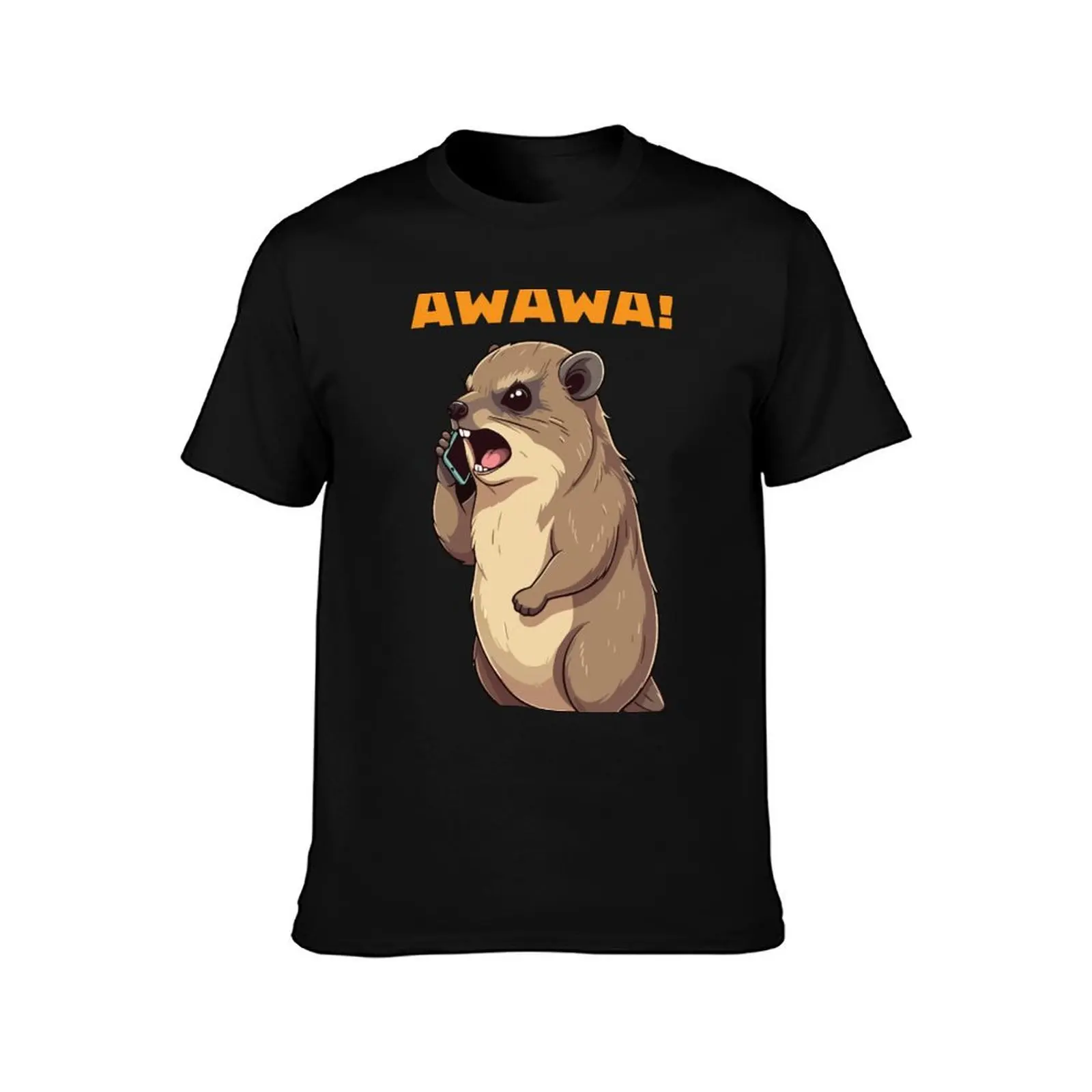 Rock Hyrax Awawa Funny On Phone Groundhog Dassi T-Shirt Summer Casual Cotton Tee Oversized Streetwear Tops Unisex Men Women