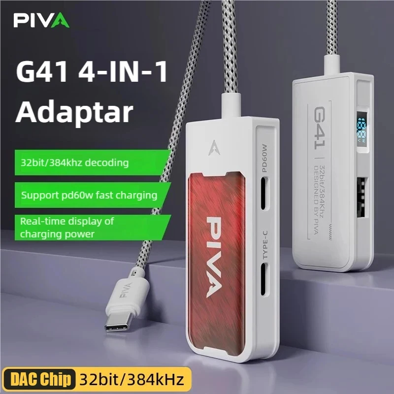

Piva G41 G31 Multifunctional Docking Station Adapter Type - C to 3.5 Audio 60W Fast Charging Decoding Transmission