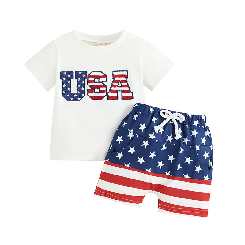 

Toddler Baby Boy 4th of July Outfit USA T Shirt Shorts Set Newborn Infant Independence Day Clothes 6 12 18 Months 2T 3T