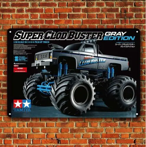 Metallposter Vintage RC-Auto Blechschild Plakette Tamiya Super Clodbuster Boxart - Aluminium