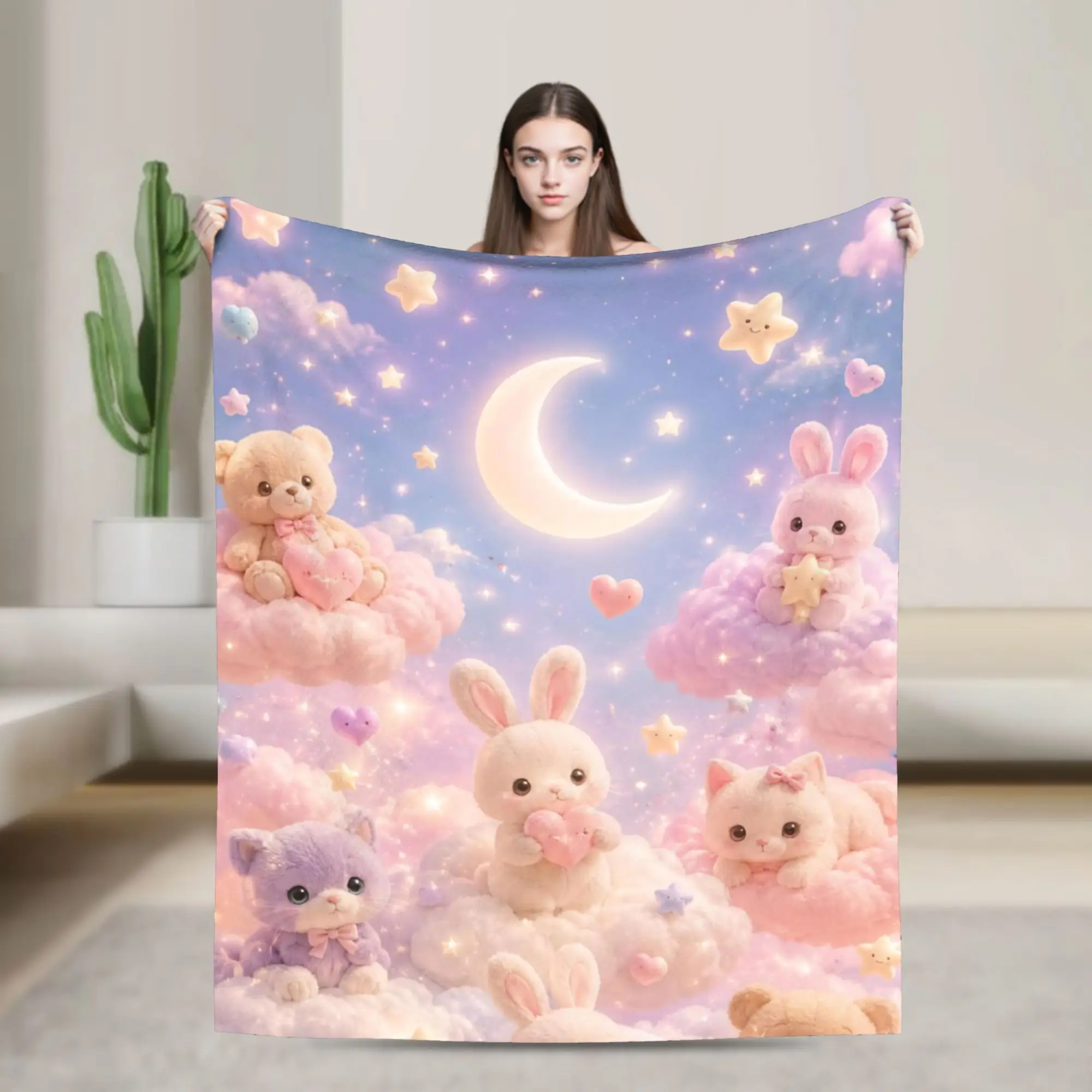 Pastel Polka Dot Playroom Cute Teddys Bear Blankets Fleece Air Conditioning Multifunction Throw Blankets for Bedding Car Throws