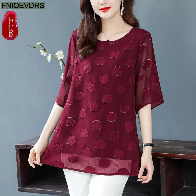 L-5XL Loose Clothes 2023 Women European Fashion Elegant Office Lady Dot Casual Tunic Belly Peplum Tops And Blouses