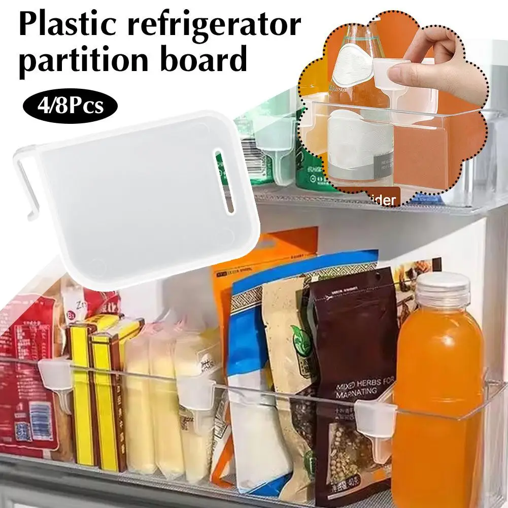 4/8Pcs Home Refrigerator Storage Partition Board Adjustable Fridge Divider Storage Separators Kitchen Bottle Can Shelf Organizer