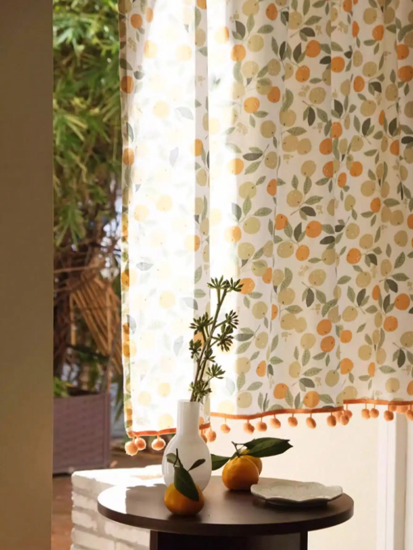 

1PC Orange Furry Trim Window Curtain for Bedroom Kitchen - Privacy Window Treatment with Cute Fruit Design