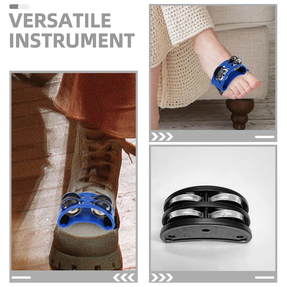 

3 Pairs Foot Tambourines Percussion Instruments Blue Green Black Stage Performance Rhythm Shaking Bell Musical Adult Prop