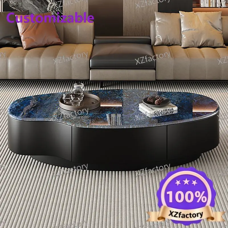 Factory Direct 2026 Top Rated Italian Light Luxury Mango Modern Slate Oval Coffee Table