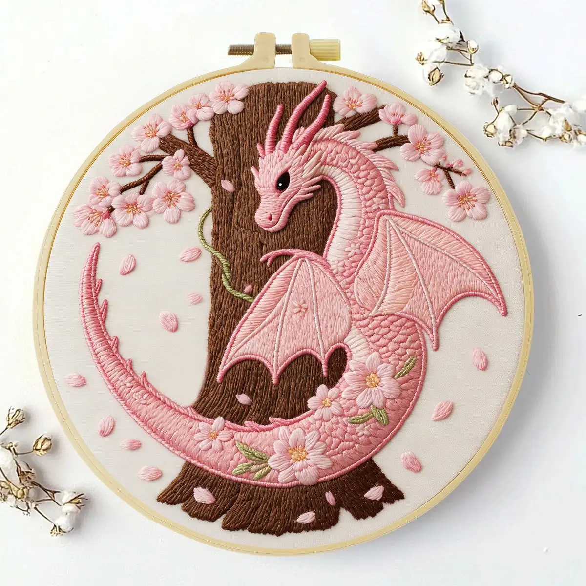 1 Stück 20X20CM/15X15CM 7,87/6,3 Zoll Das Rosa Drachen-Stickerei-Starter-Kit DIY-Kit DIY-Stickerei-Set Handarbeiten Nadelkunst – Detail 2