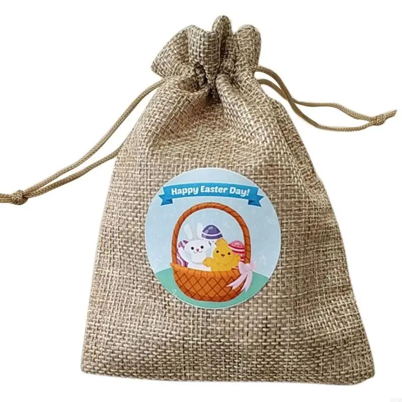 X90D 10 Pc Eter Burlap Goody Bag Egg Bunny Chick ticker Treat Drawtring Linen Bag for Eter Party Favor