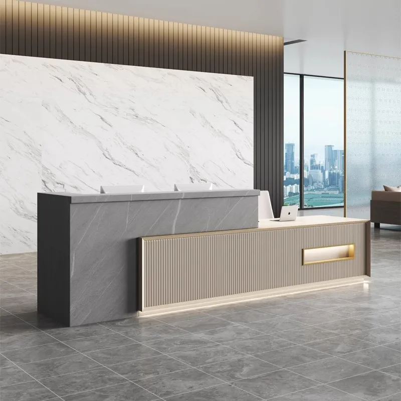 

dd-Luxury L-Shape Reception Desk for Office Salon Gym Barber Shop Hotel School Hospital Supermarket-Made of Wood@