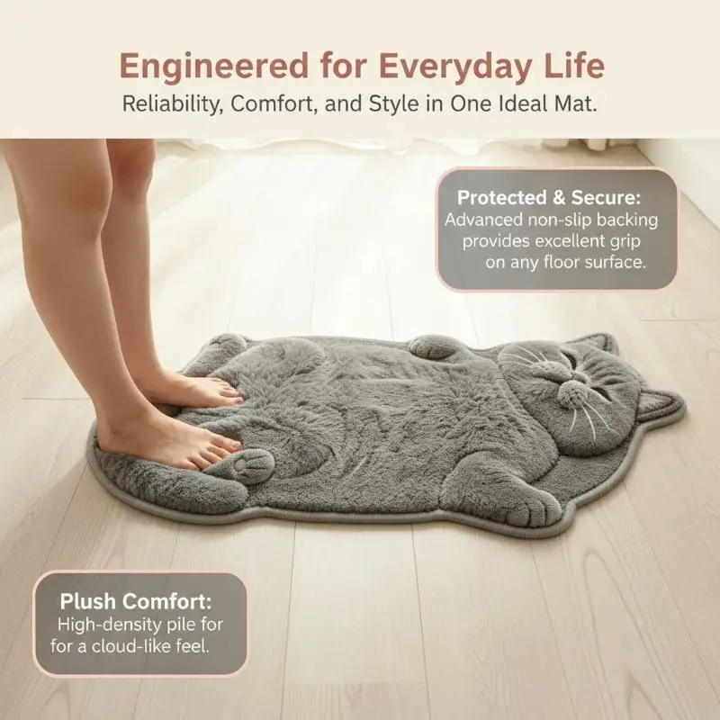 Adorable Fun Cat-Shaped Area Rug Home Decor Carpet For Living Rooms Cartoon Bedrooms Bedsie Floor Mat Soft Plush