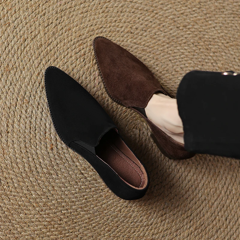 2026 new spring autumn women pumps natural leather plus size 22-26.5 cm kid suede+pigskin pointed toe high heel  women shoes
