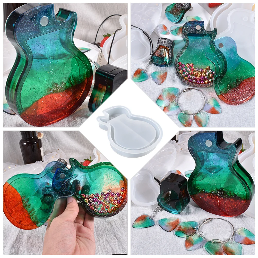 

1 комплект, коробка для хранения гитары, ручная форма для подвески «сделай сам», креативный брелок для ключей, подвески, силиконовая форма, аксессуары для украшения гитары ручной работы