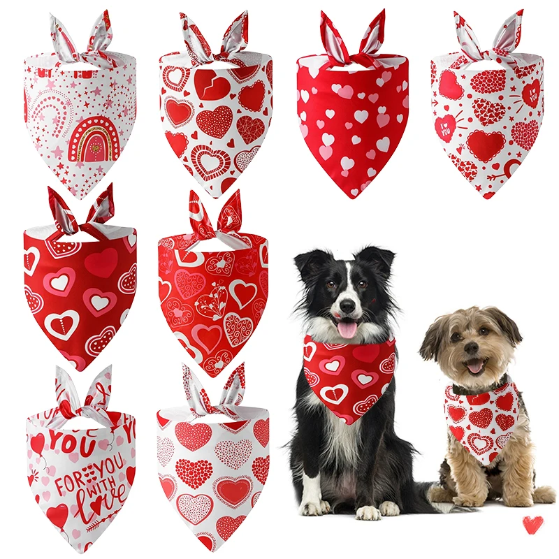 Valentine's Day Dog Bandanas,I Love You & Double Heart Bandana Design,Wedding Party & Holiday Dog Costumes