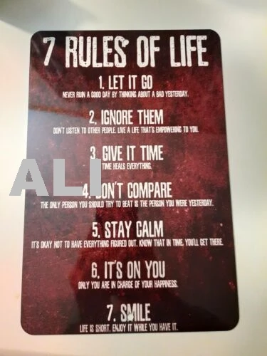 7 Rules of Life 8x12 Metal Wall Sign sign