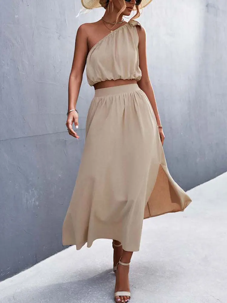 2023 Summer Two Piece Skirt Set Women Elegant Skirt and Top Set Off Shoulder Matching 2 Piece Skirt Sets Women Outfits